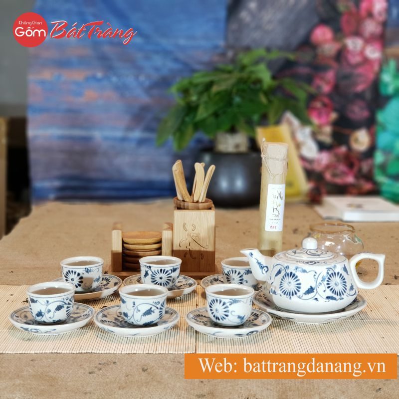 Bộ trà quả và cúc men rạn Bát Tràng