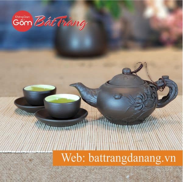 Bộ trà đắp tách lót sen