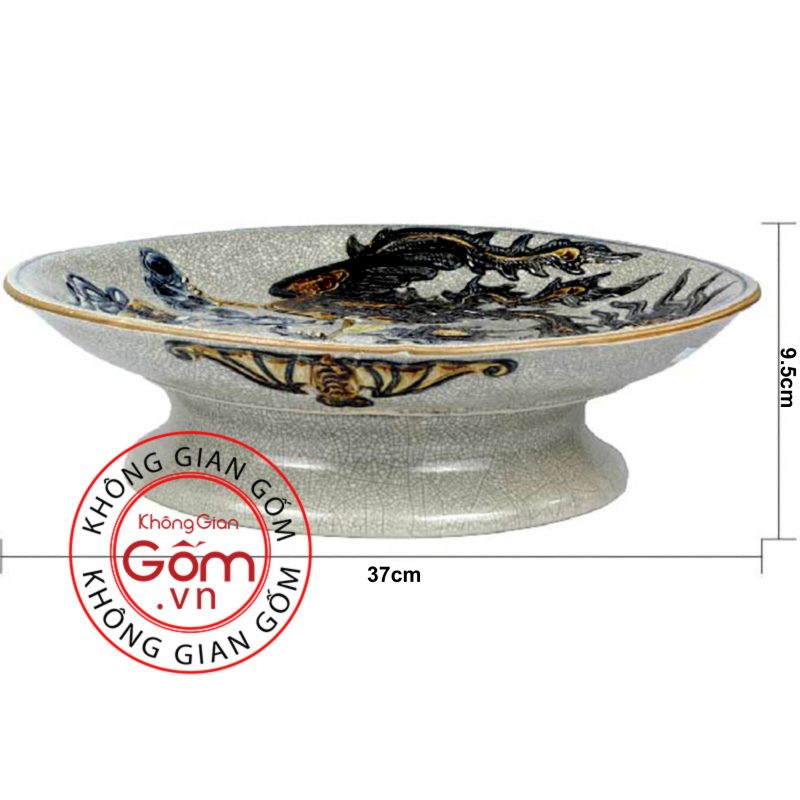 Mâm bồng đắp nổi men rạn