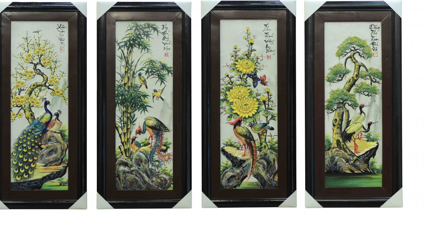 Bộ tranh tứ quý Bát Tràng Tùng - Cúc - Trúc - Mai