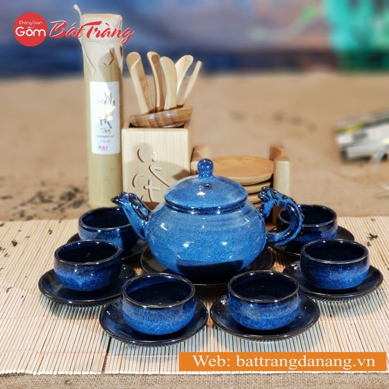Bộ ấm trà men ngọc Bát Tràng 