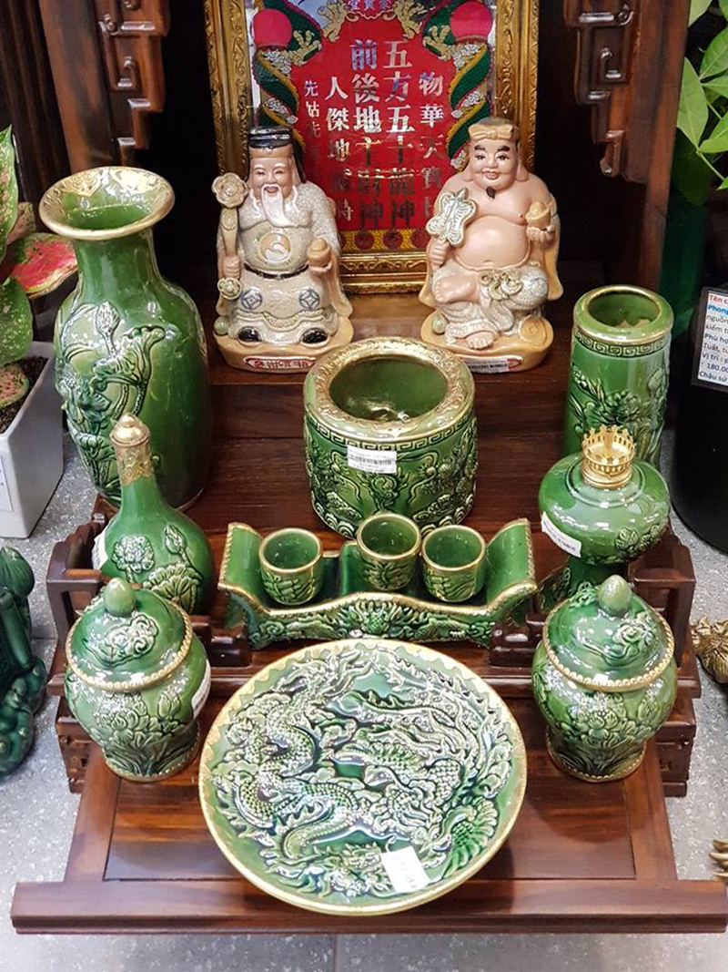 Bộ Đò thờ men lục bảo Bát Tràng 