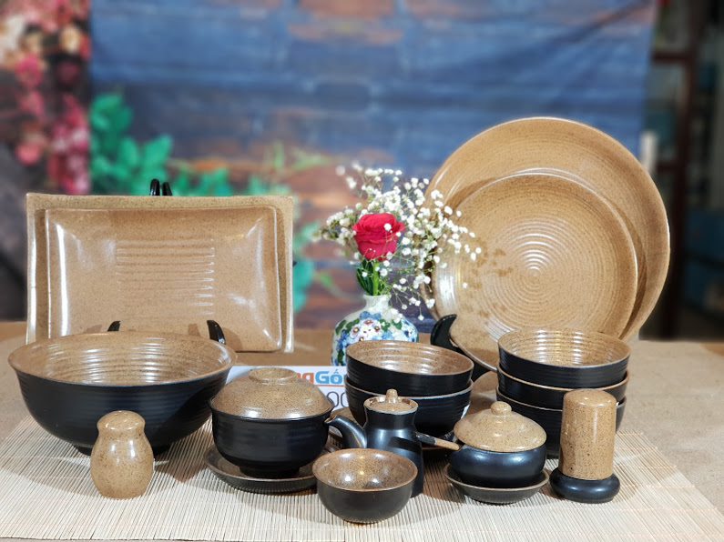 Bộ bát đĩa men đen đẹp