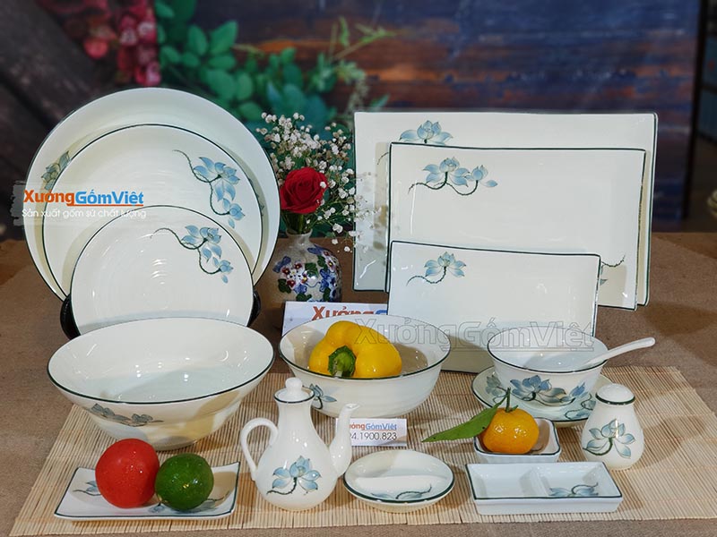 Bộ bát đĩa vẽ sen