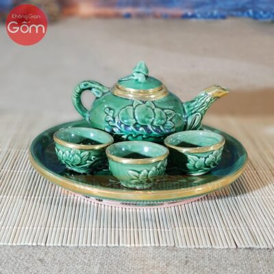 Bộ ấm chén thờ men lục bảo