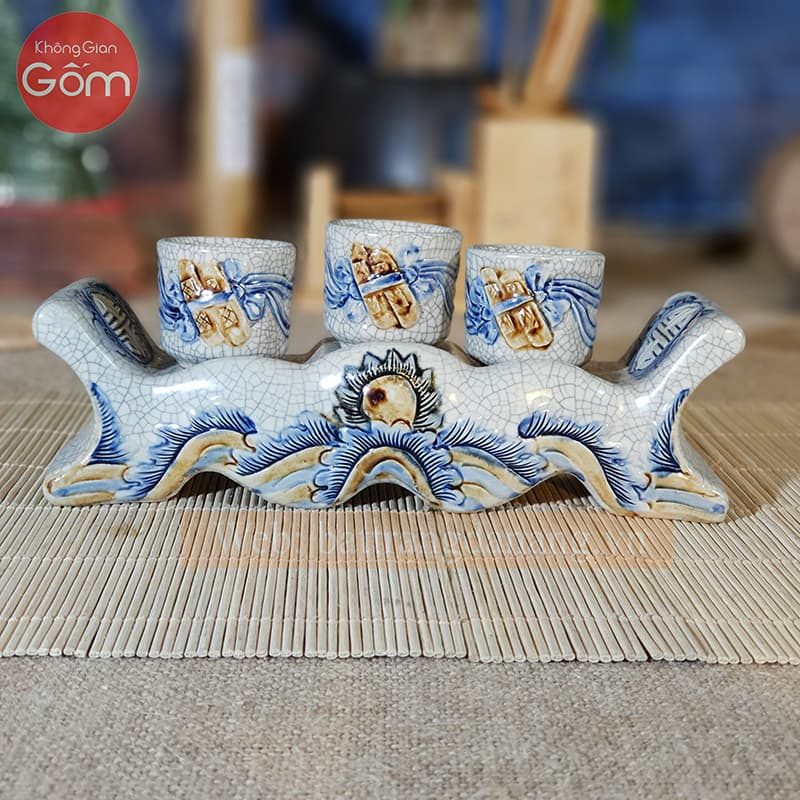 Bộ chén kỷ ngai đồ thờ men rạn