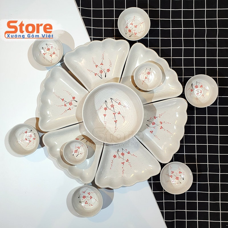 Set bát đĩa hoa mặt trời vẽ đào