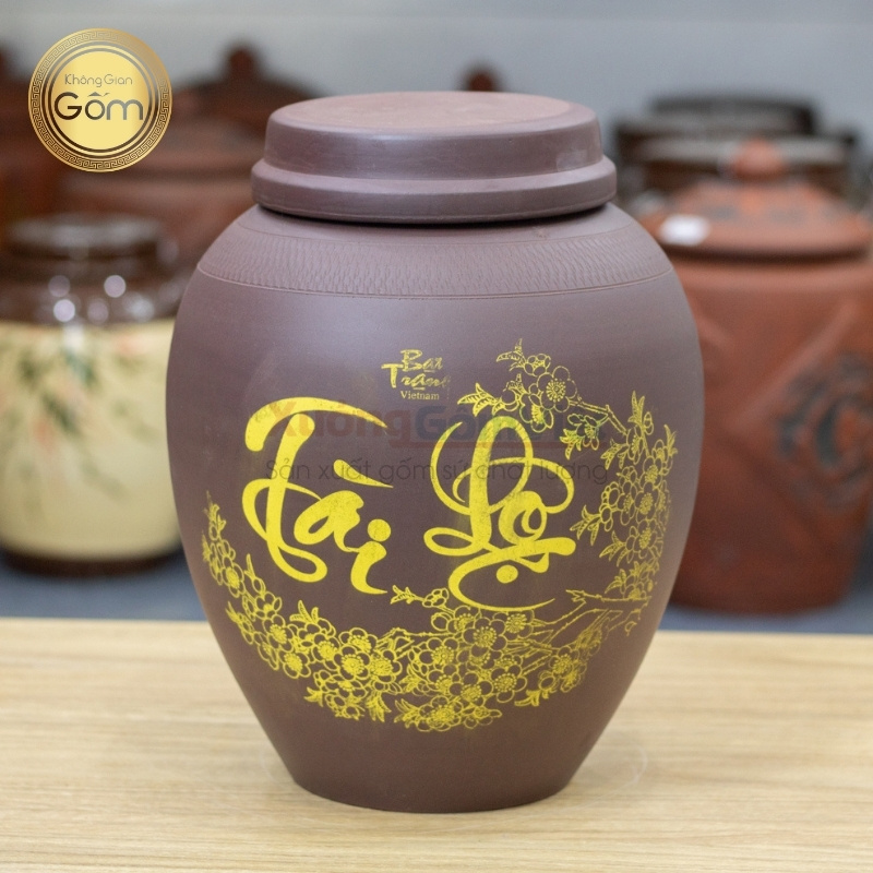 Chum sành ngâm rượu tài lộc Bát Tràng màu nâu