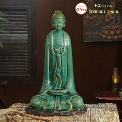 Tượng phật an nhiên gốm sứ Bát Tràng màu xanh ngọc lục BT-TP09
