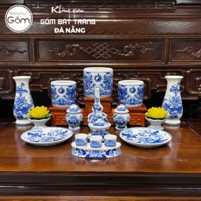 Bộ đồ thờ men lam họa tiết song long liên hoa tại Đà Nẵng BT-BĐT58