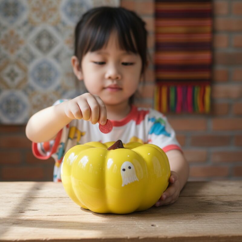 Cận cảnh chiếc heo đất bí ngô Bát Tràng màu vàn...