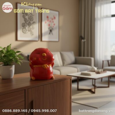 Heo đất tiết kiệm gốm sứ Bát Tràng màu đỏ tươi ...