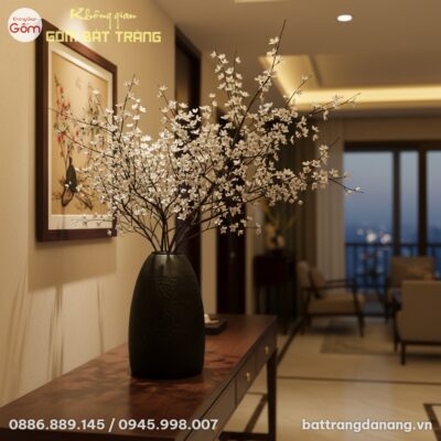 Kích thước Bình Hoa Dáng Chuông Men Đen Họa Tiết Sen Vân Nổi BT-BH154