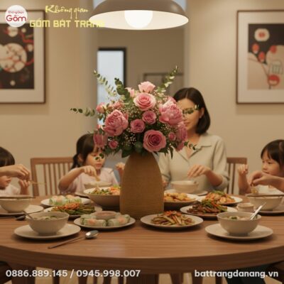 Bình hoa gốm Bát Tràng men vàng đất cao 52cm đặ...