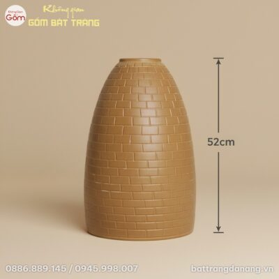 Bình hoa gốm Bát Tràng men nâu đất họa tiết gạc...