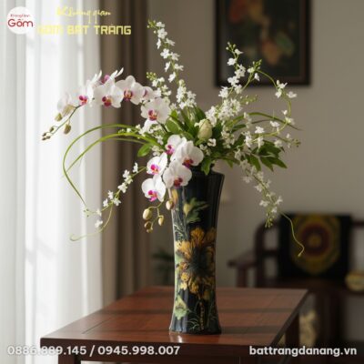 Bình hoa men xanh Bát Tràng cao 44cm, cắm hoa l...