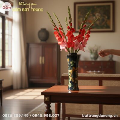 Bình hoa men xanh Bát Tràng cao 44cm, cắm hoa l...