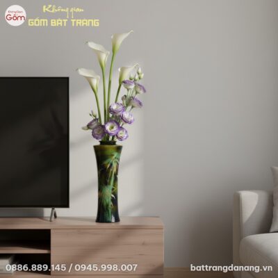 Bình hoa men xanh Bát Tràng 44cm đặt trang trọn...