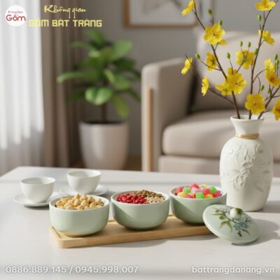 Một góc bàn trà ngày Tết thanh lịch trong căn h...