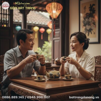 cận cảnh bộ ấm trà men rạn Bát Tràng Một cặp đô...