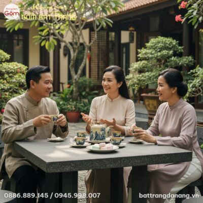 Một buổi tiệc trà ấm cúng tại sân vườn biệt thự...