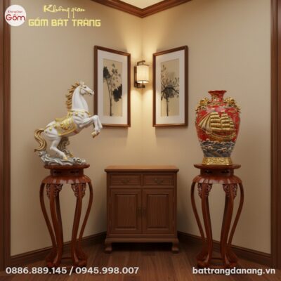 Cặp đôn gỗ dáng sen nâu đỏ bóng một đôn kê tượn...