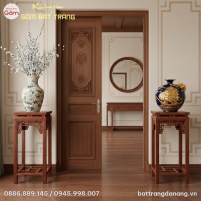 Cặp đôn triện vuông gỗ hương ta đặt sát 2 bên c...