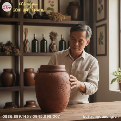cận cảnh Gia chủ trung niên tỉ mỉ kiểm tra chum...
