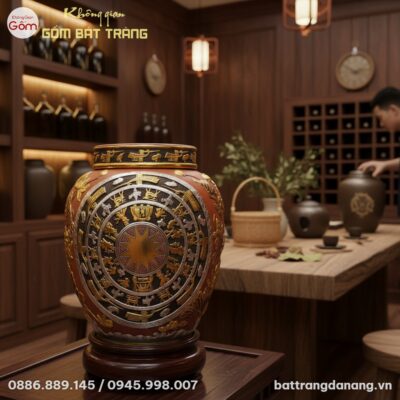 Chum ngâm rượu Trống Đồng dát vàng Bát Tràng cỡ...