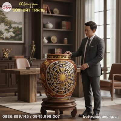 cận cảnh Chum ngâm rượu Trống Đồng dát vàng Bát...