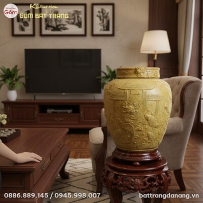 Chum rượu gốm sành 50 lít với họa tiết cá chép ...
