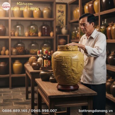 cận cảnh chum rượu gốm sành 50 lít kích cỡ rất ...