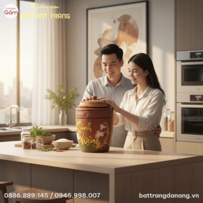 Cận cảnh chum đựng gạo Bát Tràng Thịnh Vượng 10...