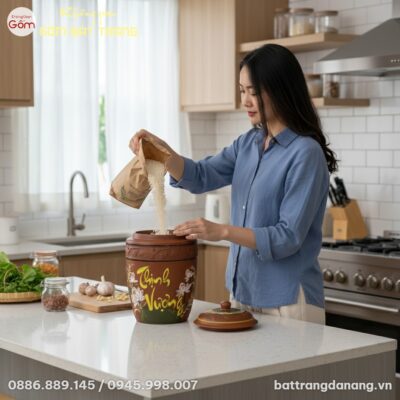 Chum đựng gạo Bát Tràng Thịnh Vượng họa tiết ho...
