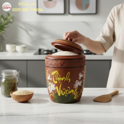 cận cảnh Chum đựng gạo Bát Tràng Thịnh Vượng ho...