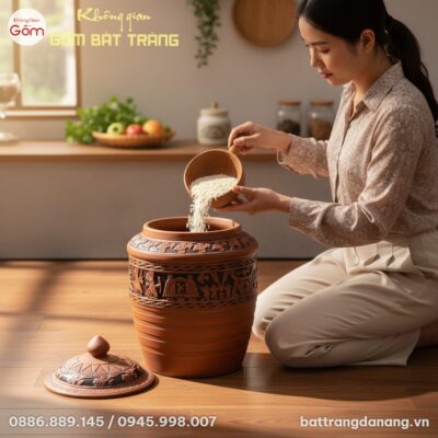 Chum đựng gạo Đông Sơn Âu Lạc khắc nổi đặt trên...
