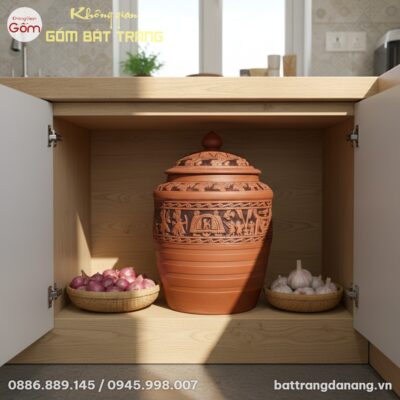 Một chum đựng gạo Đông Sơn Âu Lạc được đặt tran...