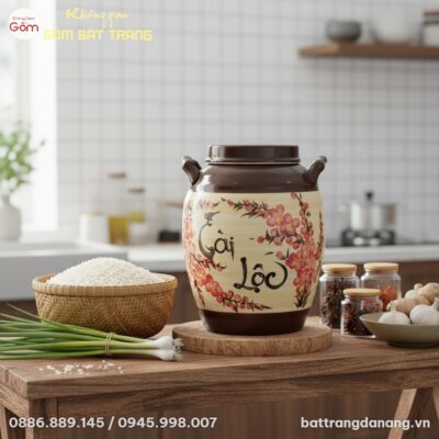 Hũ gạo gốm Bát Tràng Tài Lộc hoa đào 20L trang ...