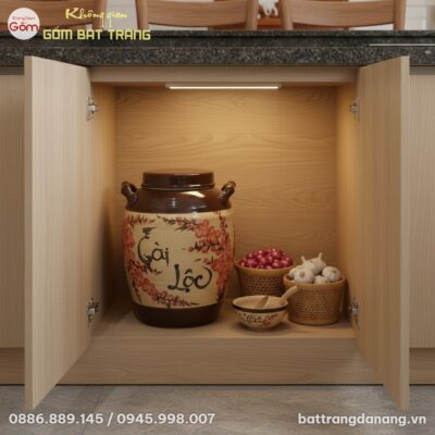 cận cảnh Hũ gạo gốm Bát Tràng Tài Lộc hoa đào c...