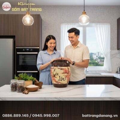 Hũ gạo gốm Bát Tràng Tài Lộc hoa đào cỡ rất lớn...