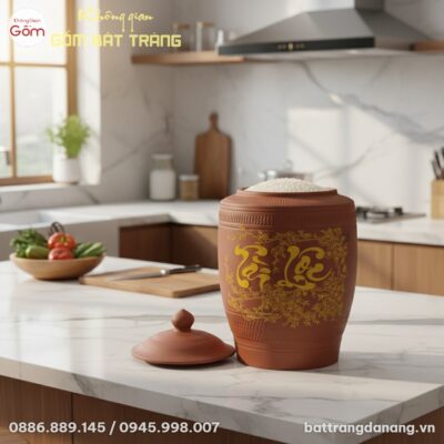 Hũ gạo gốm Bát Tràng 30L vững chãi trên sàn nhà...
