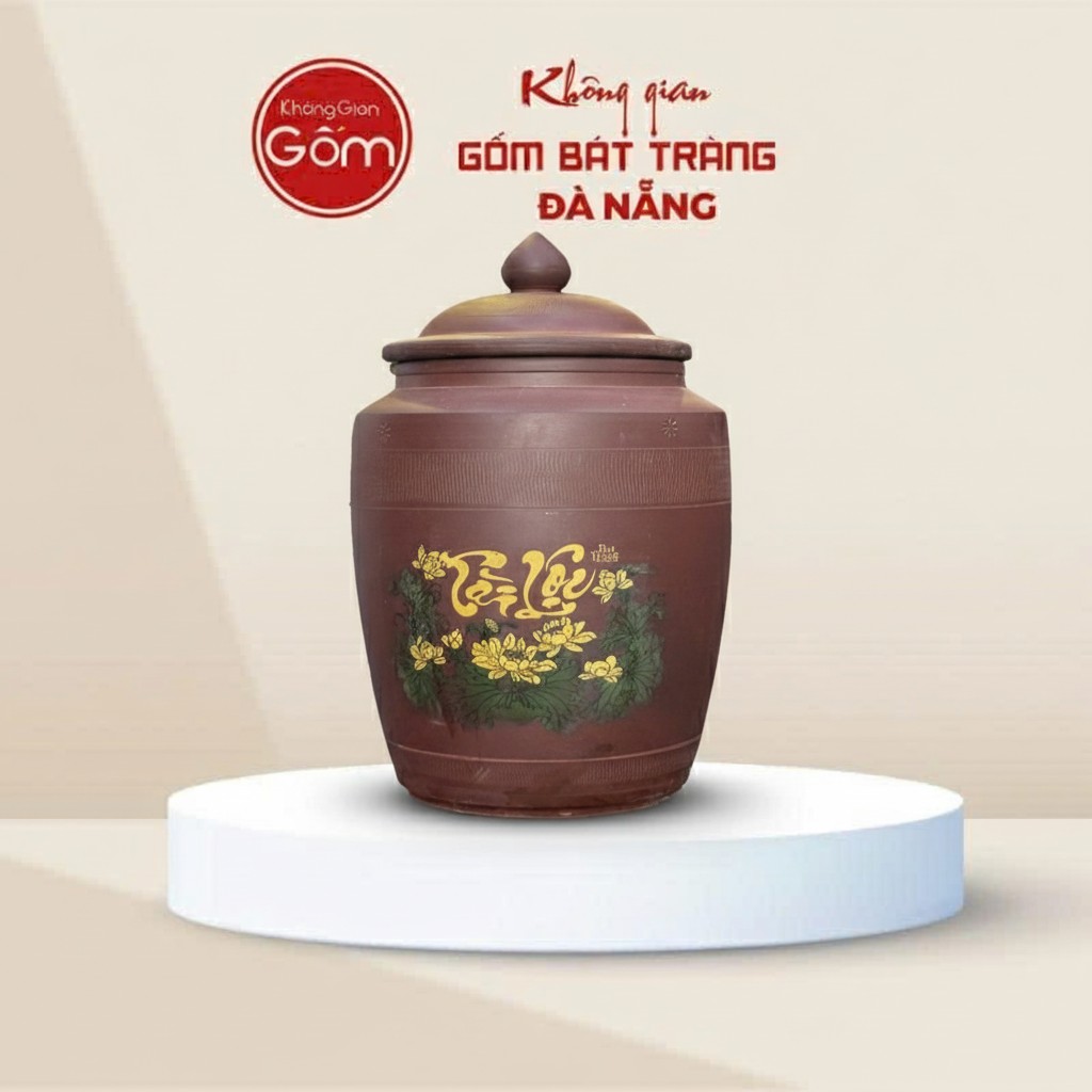 Hũ Gạo Vẽ Hoa Văn Tài Lộc Hoa Sen Gốm Bát Tràng BT-HG05