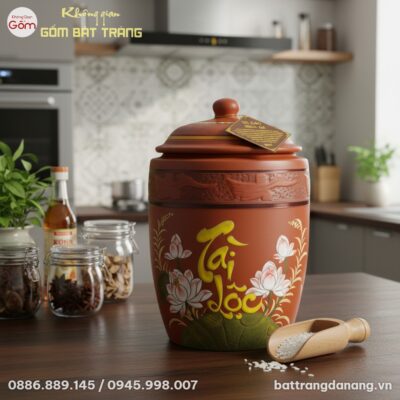 Hũ đựng gạo Bát Tràng Tài Lộc với họa tiết hoa ...