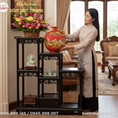 Kệ gỗ tam cấp BT-DG02 cao 95cm màu nâu đen bóng...
