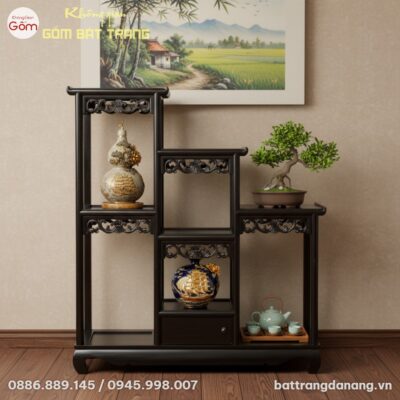 cận cảnh Kệ gỗ tam cấp BT-DG02 cao 95cm màu nâu...