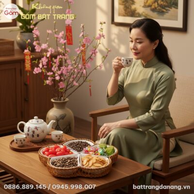 Khay mứt Bát Tràng dáng cánh hoa men bóng trắng...