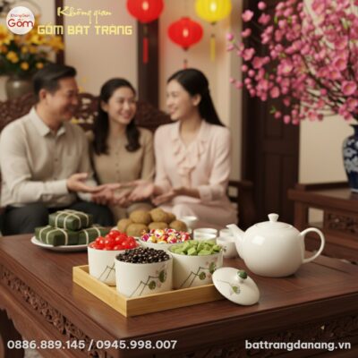 Khay mứt gốm sứ hoa sen Bát Tràng đặt tinh tế t...