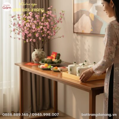 cận cảnh 1 người phụ nữ Việt Nam đang đặt Khay ...