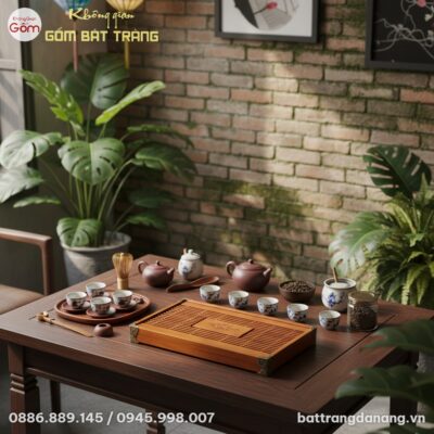 góc chụp trên cao xuống, cận cảnh Khay trà đạo ...