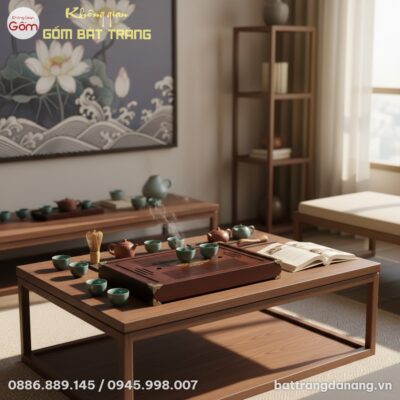 Cận cảnh khay trà gỗ rồng vàng tinh xảo, tập tr...